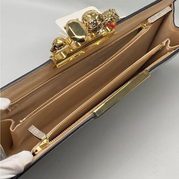 Alexander McQueen Four-Ring Knuckle Clasp Croc Embossed Leather Clutch - Picture 10 of 12